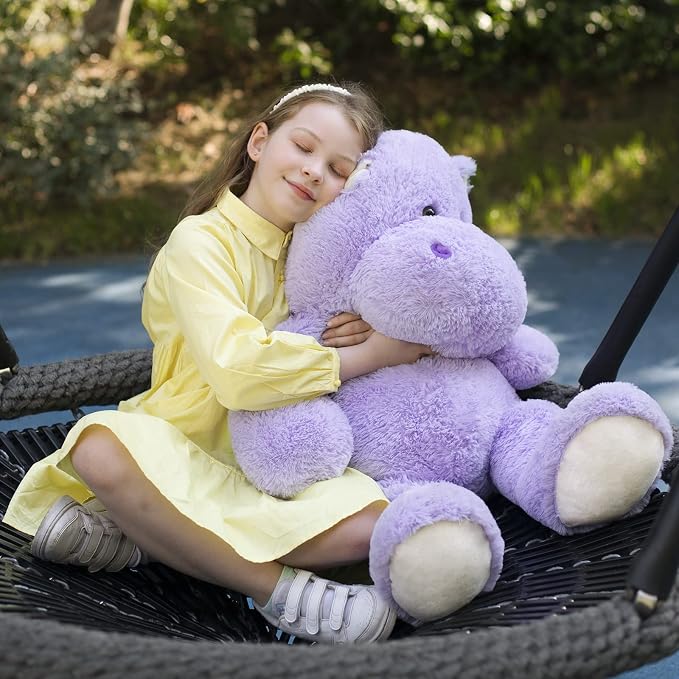 BENINY 36 Inch Giant Hippo Stuffed Animal, Oversized Purple Hippo Plush Pillow, Soft Humongous Hippopotamus Toy Gift for Kids, Boys and Girls
