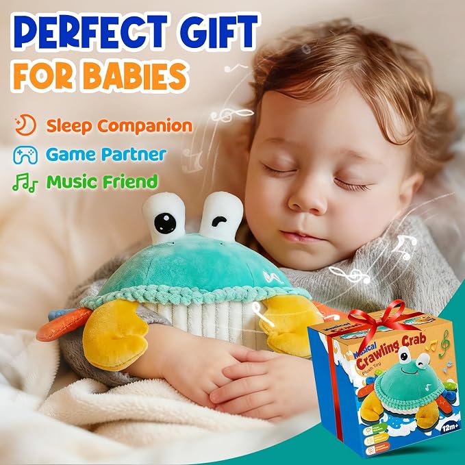 Baby Toys for 12 18 Months - Musical Crawling Dancing Bouncing Learning Crab Plush Toy - Infant Tummy Time Sensory Toys for Toddlers 1-3 Year Old Boys & Girls Easter Christmas Birthday Gifts