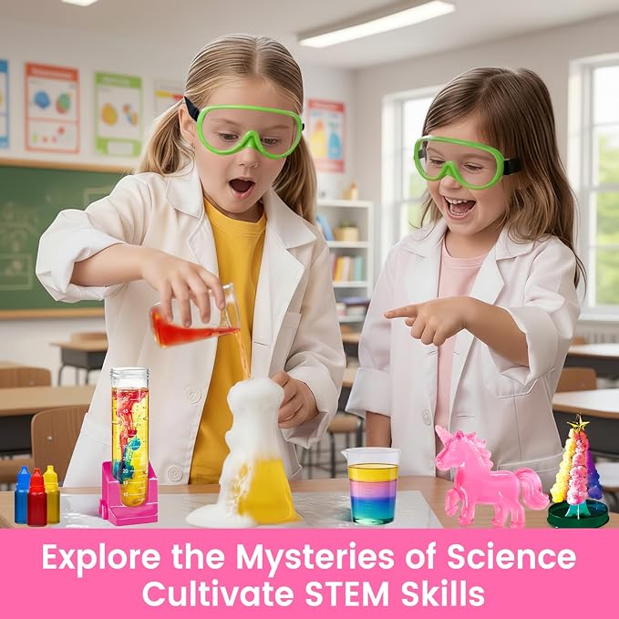 Girls Science Kit for Kids 8-12, 250+ Science Experiments Stem Toy Learning & Educational Projects with Chemistry Set, Crystal Growing, Volcano Science Kit