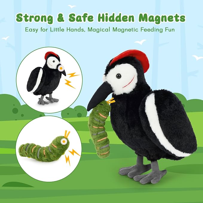 MaoGoLan 6pcs Woodpecker Bird Stuffed Animal Plush Set - Magnetic Stuffed Woodpecker Plush Feeding the Bird Toys for Toddlers, Fun Educational Toys Gift for Toddlers Kids Girls Boys