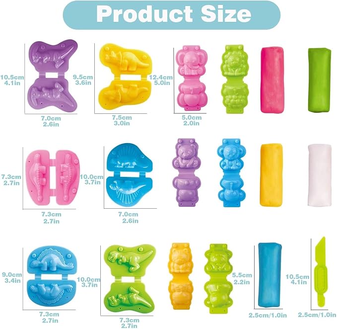 Unleash Creativity with 18 Unique Dino and Animal Molds Dough Toys Dough Accessories Set Whit 15 .Ideal as a Gift for Kids Aged 3-4-8 Years