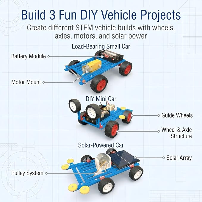 STEM Kits and STEM Toys for Kids Ages 8-14, Build 7 Models (One at a Time), Solar and Motor Science Kit, Engineering Building Kit, Solar Car Building Kit, Educational Gifts for Boys and Girls