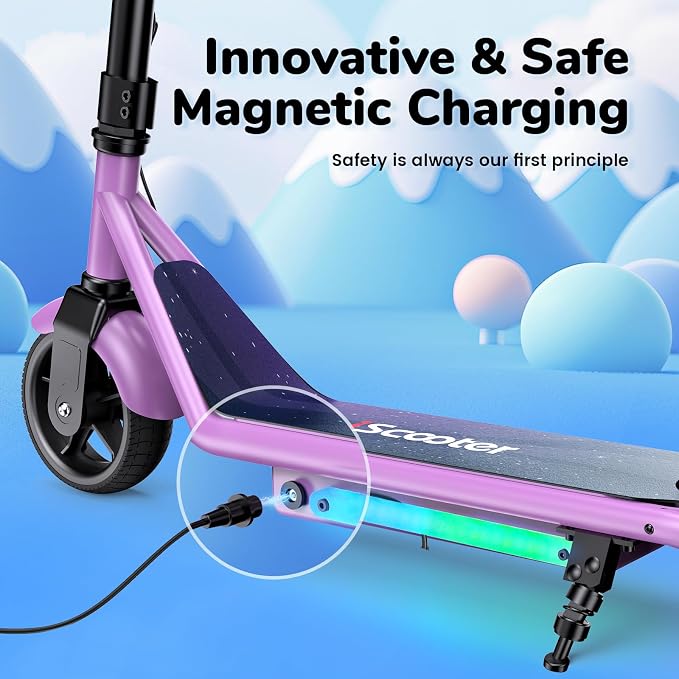 iScooter IK3 Serious Electric Scooter for Kids Aged 6-12, 3/6/10MPH Speed, Dual Brake System, 3 Heights (IK3Pro), Magnetic Charging, Colorful Lights, LED Display, 150W Motor Kids Scooter