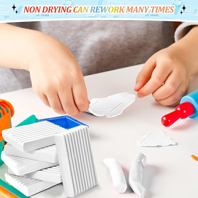 Syhood 60 Pcs 6.6lbs White Reusable and Non Drying Modeling Clay Bulk Plastilina Modeling Clay Gift Set for DIY Sculpting Classroom Arts and Crafts Projects Play