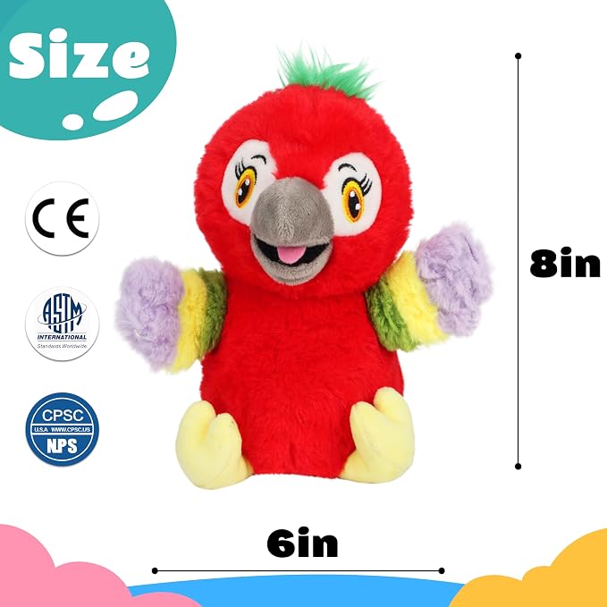 Talking Parrot Repeat What You Say Musical Stuffed Animal Shaking Singing Plush Toy Electric Interactive Animated Plushies for Kids Girls Boys Birthday
