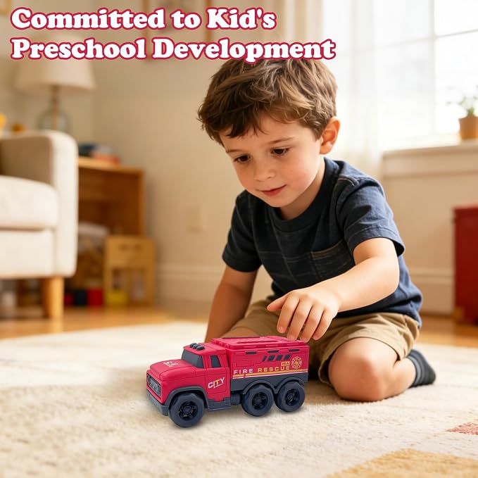 Aigitoy Toddler Car Toys for 1-3 Year Old, Red Fire Rescue Truck, BPA Free, Phthalates Free, PVC, Recycled Plastic, Construction Truck, Kids Outdoor Toys, Christmas Birthday Gifts for Boys Girls