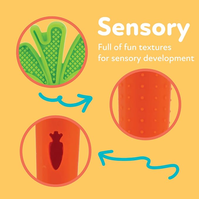 Nuby Silicone Carrot Tube Teether - Baby Teething Toy - Massaging Bristles for Sore Gums - 3+ Months - Easter Basket Stuffer