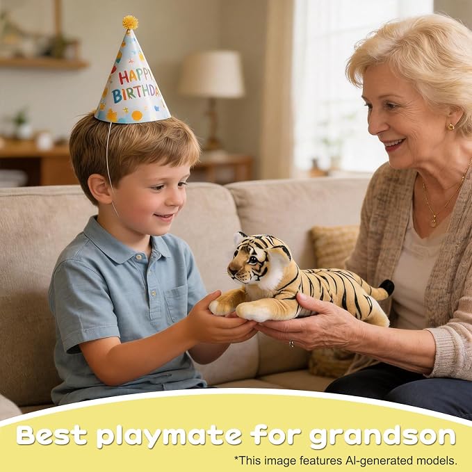 Tiger Stuffed Animal 15" Small Stuffed Tiger Plush Jungle Stuffed Animal Soft Plush Tiger Stuffy Simulation Cute Plushie Toys Realistic Birthday Graduation Gifts for Kids Boys Girls