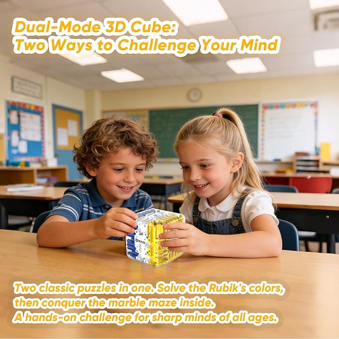 3D Cube Puzzle, Labyrinth Brain Teaser Maze Ball, Blue | For Kids Adults, Stress Fidget Puzzle, Boys Girls Birthday Gifts