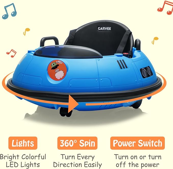 Garvee 12V Kids Ride On Bumper Car with Parental Remote Control, 360° Spin Electric Toddler Bumping Car, LED Lights, Safety Belt & Music, Ride On Cars for 18 Months+ Toddlers