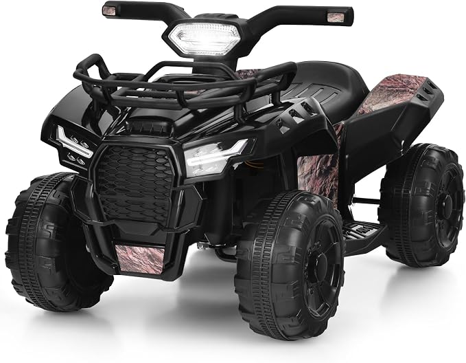 Costzon Kids ATV, 6V Battery Powered Electric Vehicle Four Wheeler Quad w/Storage Basket, Headlight, Horn, Music, MP3 & USB, Toddler 4 Wheeler Ride on Car Toy for Boys Girls 18-36 Months (Black+Camo)