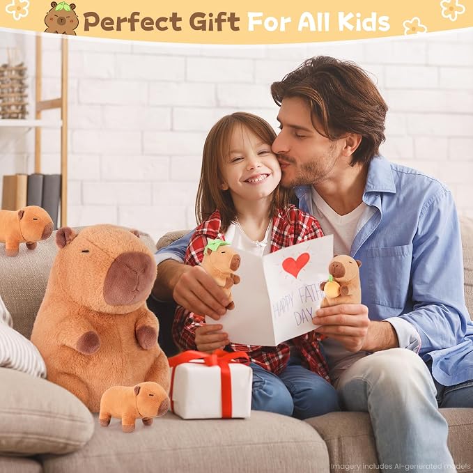 SuzziPals 5-in-1 Sitting Capybara Stuffed Animals with Babies Inside, 5PCS Set Capybara Plush with Mommy & 4 Babie, Soft Pillow Decor, Cute 3 to 8 Year Old Girl Gifts, Imaginative Play Toy(Capibara)
