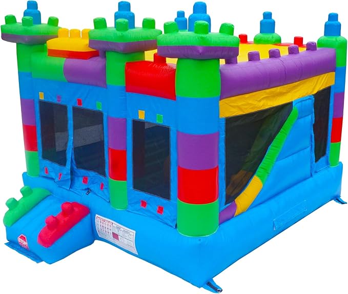 Semi Commercial Bounce House for Kids,Built-in Slide,for Outdoor Party (Building Block Ver1 Without Blower)