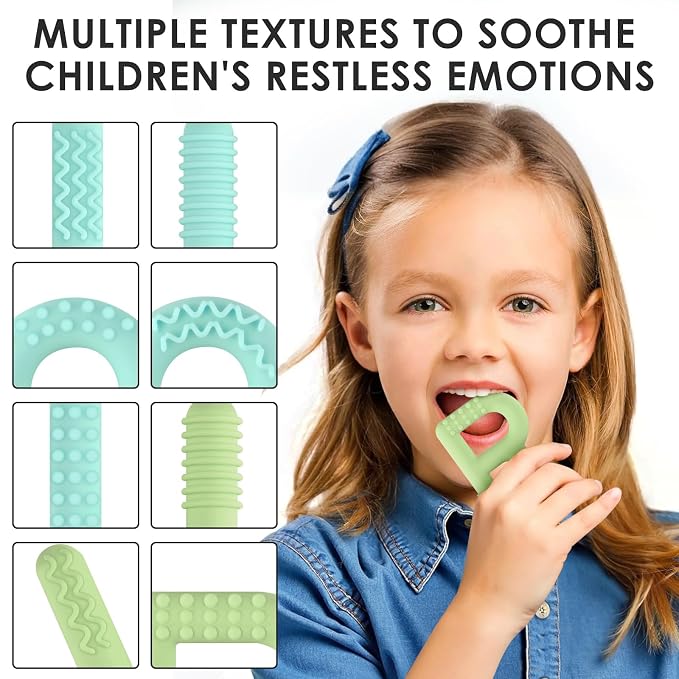 ERKOON Chew Toys for Autistic Children - Bpa-nae, Textured Silicone Teether Rings for Oral Stimulation and Calming - Safe, Durable, and Easy to Hold - Set of 2 Multicolor Teethers (M+R)