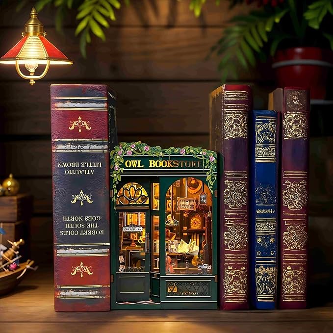 Cutefun Book Nook Kit - DIY Miniature Dollhouse Kit for Adults, Teens and Beginners, Tiny House Bookshelf Decor 3D Wooden Puzzles, Best Birthday and Valentine's Day Gifts (Owl Bookstore)
