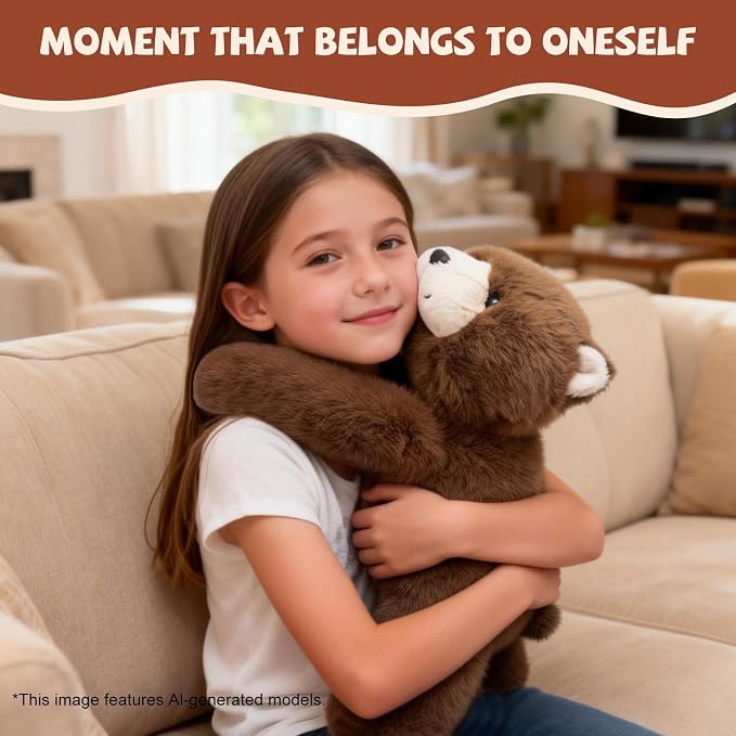 Medium Stuffed Brown Bear Plush 16.7 Inch 0.93 Lb | Weighted Arm, Huggable Bear Stuffed Animal, Super Soft Plushies, Cute Stuffy, Room Decor, Birthday Gift for Kids Girls