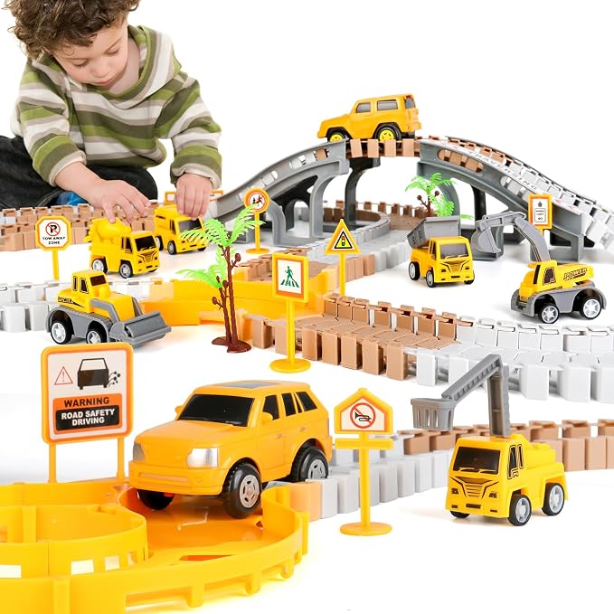 𝗫𝗔𝗪𝗔𝗖𝗔𝗛 Toy Construction Race Track Set for 3 4 5 Year Old Boys, 191 PCS Construction Car Track Playset for Kids 3-6 Years, Engineering Truck Toys DIY Track for 3 Years Old Boys Girls Gifts