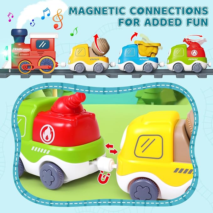 Electric Train Set for Toddlers 3-5 4-8 with Train Tracks Set Lights Up Steam Sign Realistic Music Sound Magnetic Train Connection Toys Birthday 3 4 5 6 7 8+ Years Old Boy Toys Girl