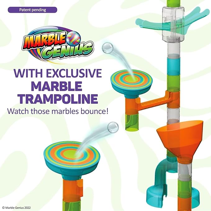 Marble Genius Marble Run Stunts Super Set: 125 Pieces Total, 20 Action Pieces Including 2 New Trampolines, Free Online App and Full-Color Instruction Booklet, Made for Ages 5 and Up
