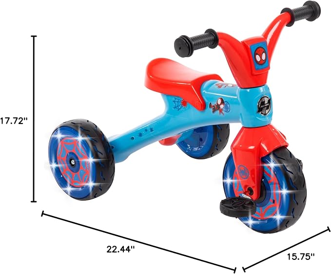 Huffy Marvel Spidey and His Amazing Friends Light Up Kids' Trike, Ideal for Ages 3+ Years Old, LED Light Feature, Under Seat Storage, Fun and Playful Design, Spider-Man