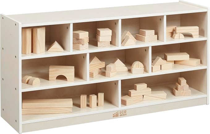 ECR4Kids Mobile Building Block Storage Cabinet, Large, Classroom Furniture, White Wash