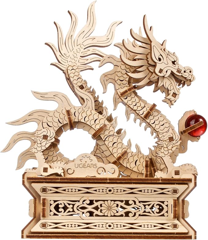 UGEARS Wood Dragon 3D Puzzle – 3D Wooden Puzzles for Adults, Wooden Models for Adults to Build, Mechanical Puzzle Box with Hidden Compartment, DIY Model Kit, Brain Teaser, Unique Chinese Dragon Gift