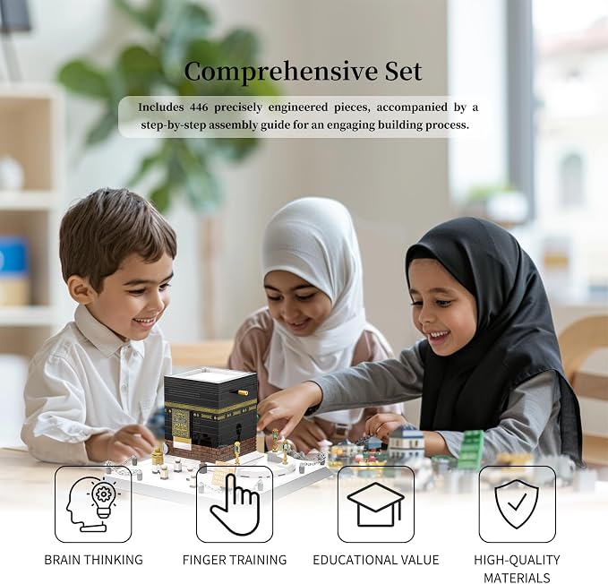 Mecca Kaaba Building Blocks 446 Pcs Holy Mosque Architecture Model Islamic Gift for Ramadan & Eid Educational Muslim Toy for Adults Teens Home Decor Souvenir with Display Base