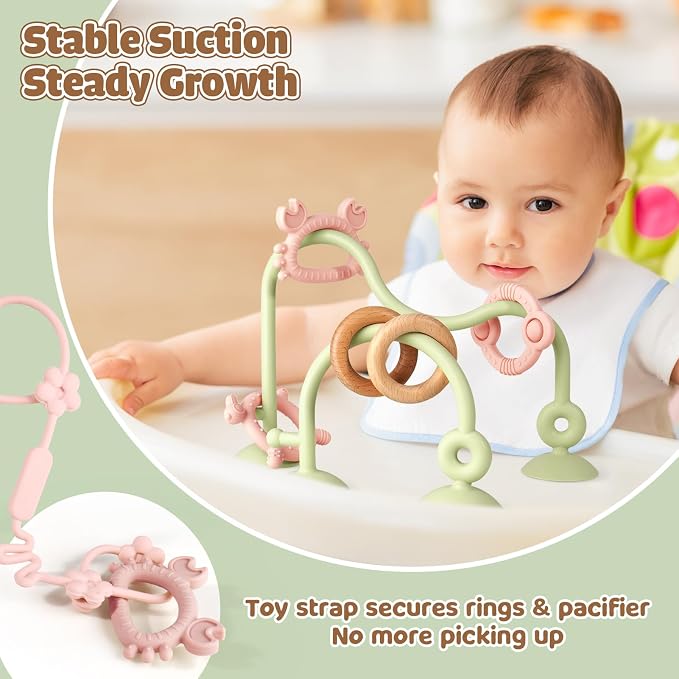 Baby High Chair Suction Cup Toys, Silicone Teether Sensory Toy | Teething Relief Tactile Developmental for Babies, Baby Einstein Activity for Table, Airplane Travel, 0-6 6-12 months