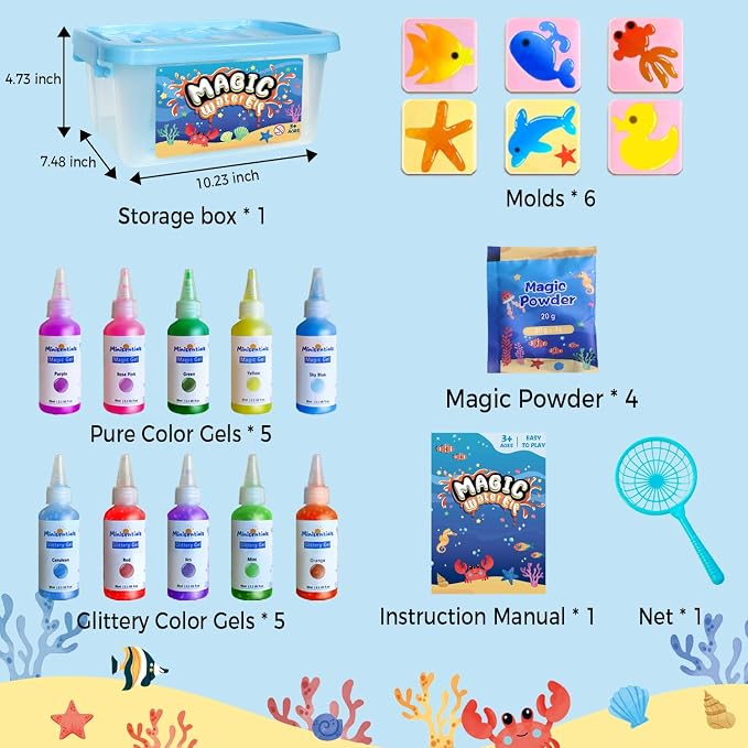 Magic Water Elf Toy Kit - Aqua Art Water Fairy Gel Kit for Kids - 10 Colors Magic Gel Water Pets - DIY Squishy Maker Set - Make Your Own Squishies Toy Crafts Party Favor for Boys & Girls Ages 6-12