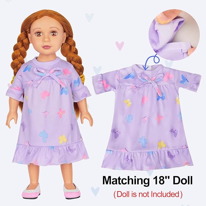 MHJY Matching Girls & Doll Nightgowns Vintage Short Sleeve Sleepwear Pajamas Dress for Girls and 18" Girl Doll