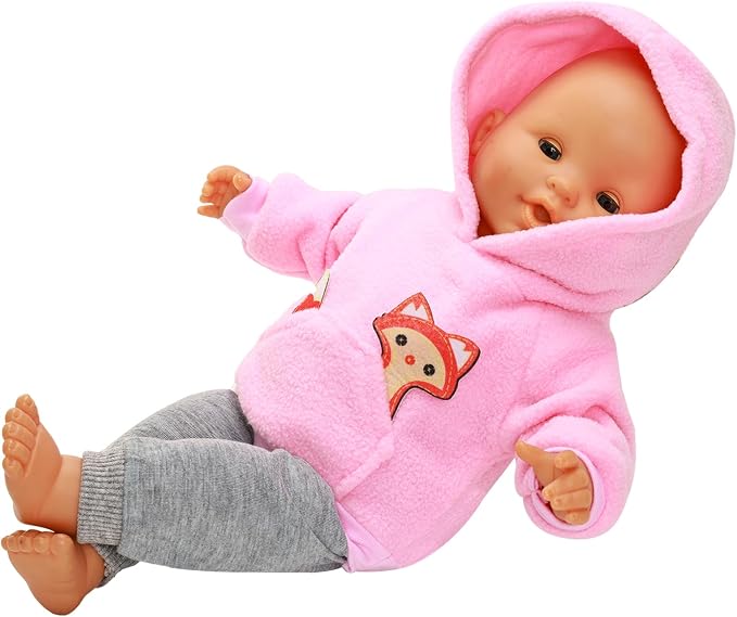 2 Pieces of Baby Doll Clothes for 14-16 Inch Born Baby Doll 1 Pink Hooded Sweatshirt with Grey Sweatpants Cute Outfit for 18 Inch Baby Dolls Clothing Set