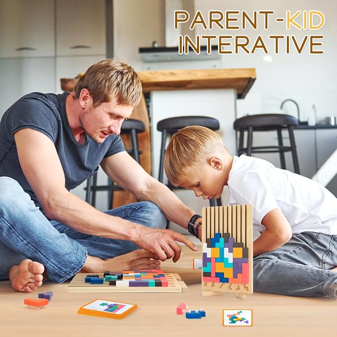 Wooden Stacking Puzzle Toy,3D Colored Wooden Puzzle,Russian Montessori Brain Blocks Puzzles Toys for Boys and Girls,Board Jigsaw Game Toys for Brain Teasers for Toddlers 3-8Years
