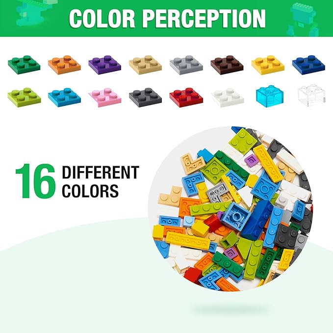 MANNIDOO 595 Pieces Building Bricks, Building Bulk Block with 4 Packs 5" x 5" Stackable Plates and 46PCS Wheel Accessory - Compatible with All Major Bricks, Gfits for Kids - 18 Shape/16 Color