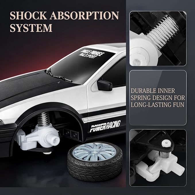 Remote Control Car RC Drift Car 2.4GHz 1:24 Scale 4WD 15KM/H High Speed Model Vehicle with LED Lights Drifting Tire Racing Sport Toy Car for Adults Boys Girls Kids Gift 2Pcs Rechargeable Batteries