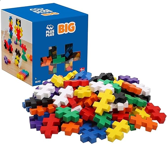 PLUS PLUS Big - 100 Piece Basic Color Mix - Interlocking Large Puzzle Building Blocks, Quiet Stem Toys for Toddlers - Gifts for Boys & Girls