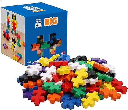 PLUS PLUS Big - 100 Piece Basic Color Mix - Interlocking Large Puzzle Building Blocks, Quiet Stem Toys for Toddlers - Gifts for Boys & Girls