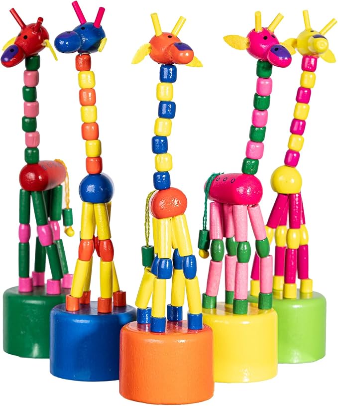 Finger Puppets, Wooden Cute Colorful Cartoon Puppets, Swing Dancing Body Collapsing Desktop Toys,Party Favors,Easter Basket Stuffers for Kids Toddlers (5 Giraffes)