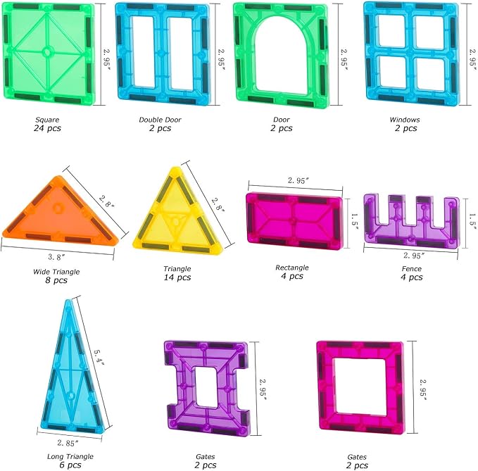 STEM Magnetic Tiles 70PCS Educational Toys for Kids Ages 3-8, Montessori Sensory Magnet Blocks for Toddlers, Classroom & Home Construction Kit