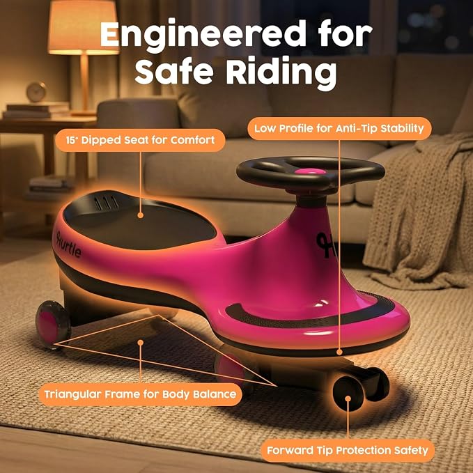 Hurtle Swing Ride On Car, Wiggle Car Toy for Kids, No Pedals, Batteries or Gears, Safe Toddler Ride On Toy with Twist & Go Motion, for Indoor & Outdoor Use, Suitable for Kids Above 2 Years, Pink
