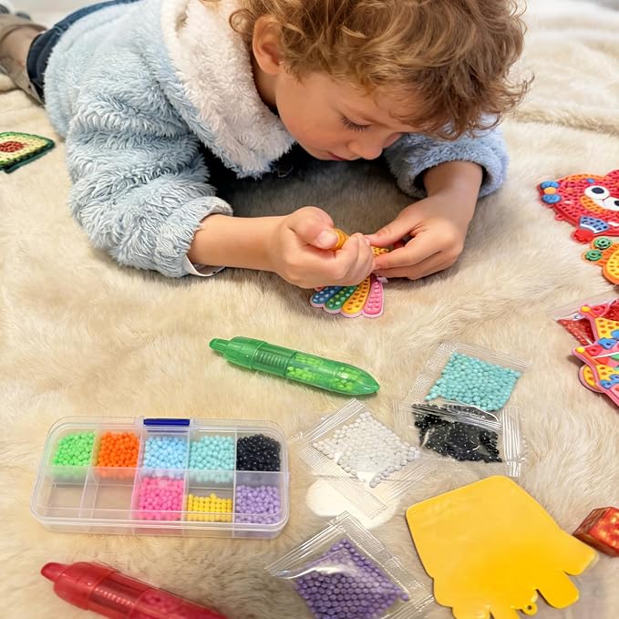 VattaFrast DIY Bead Art & Mosaic Kit for Kids Ages 4-12 Complete Craft Set with 15PCS Colorful Templates Fun Stencils Bead Pens Creative Arts Crafts Activity for Boys Girls