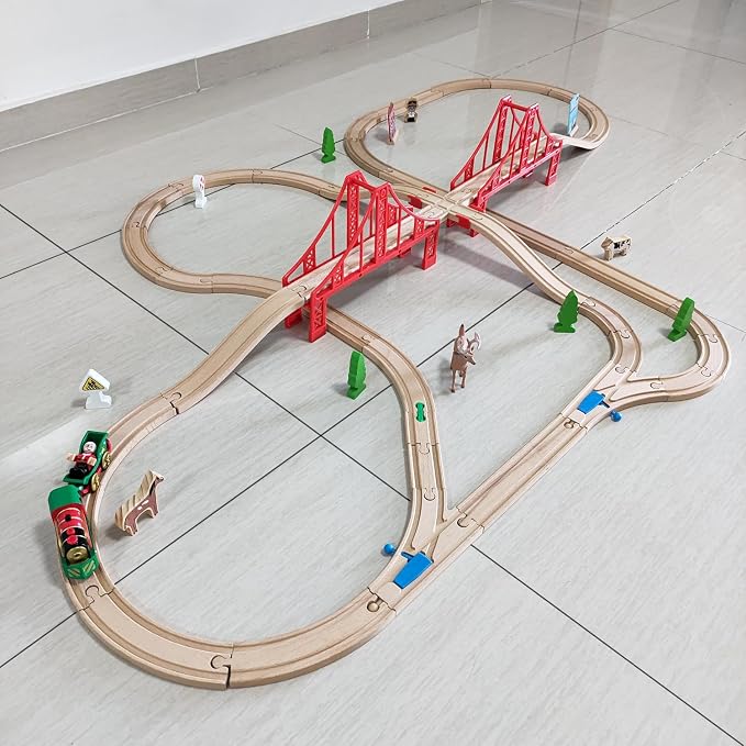 Wooden Train Track Accessories Set,10 pcs Train Track Connector,Compatible with All Major Brands Train Tracks,Christmas Birthday Gift for Boys Girls,Train Toys Expansion Pack for Kids Ages 3+