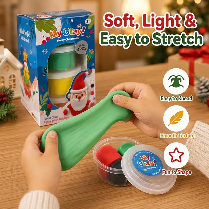Air Dry Clay for Kids, 4 Christmas Mini Modeling Clay Sets, DIY Snowman Model Magic Clay Kit with Tools & Tutorials, Christmas Stocking Stuffers for Kids, Creatible Art Crafts Toys Gifts Xmas Gift