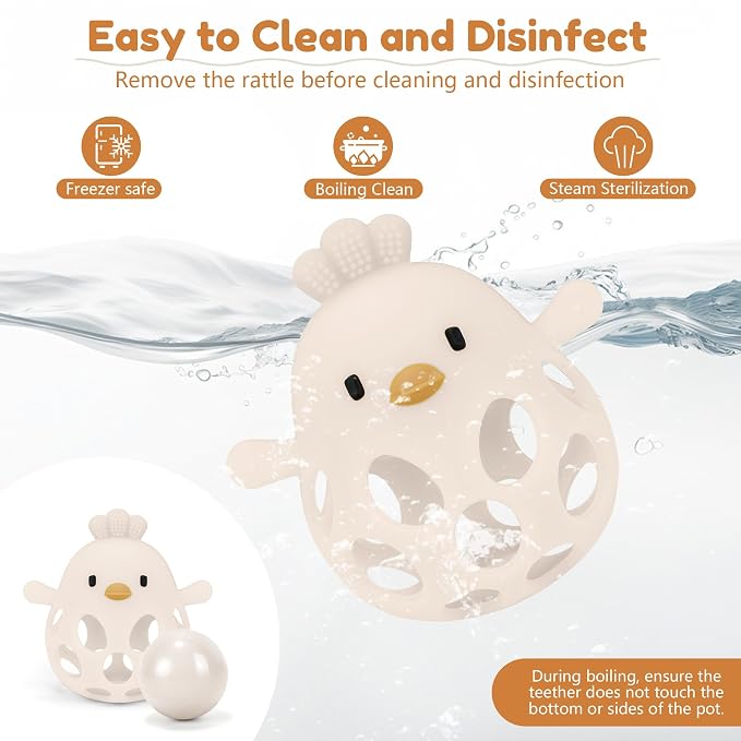 MCGMITT Teethers for Babies 3-6 Months, Easy Grasp Silicone Baby Rattles 0-6 Months, BPA-Free Non Toxic Montessori Infant Toys for Teething Relief, Soft Interactive Infant Car Seat Toys Bath Toys