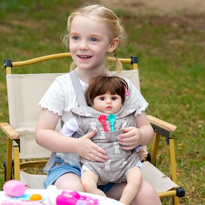 GAGAKU Baby Doll Carrier for Little Girls, Reborn Doll Accessories for Toddlers 3+, Kids Toy Baby Dolls Sling Carrier - Gray - Rabbit