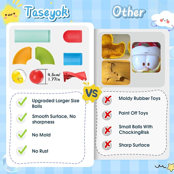 taseyok Toddler Bath Toys, Bathtub Toys Ball Slide Track, DIY Shower Toys with Suction Cups, Christmas Birthday Bath Fun Time Gifts Toys for Girls and Boys Age 2 3 4 5 6