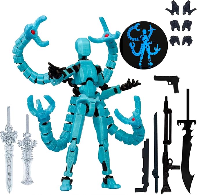 T13 Already Assembled Action Figure Accessories,T13 Multi-Jointed Movable,for Collectors Desktop Decorations t-13 Movability 3D Printed Toys (Blue Noctilucent Blue, 7.2 Inch)