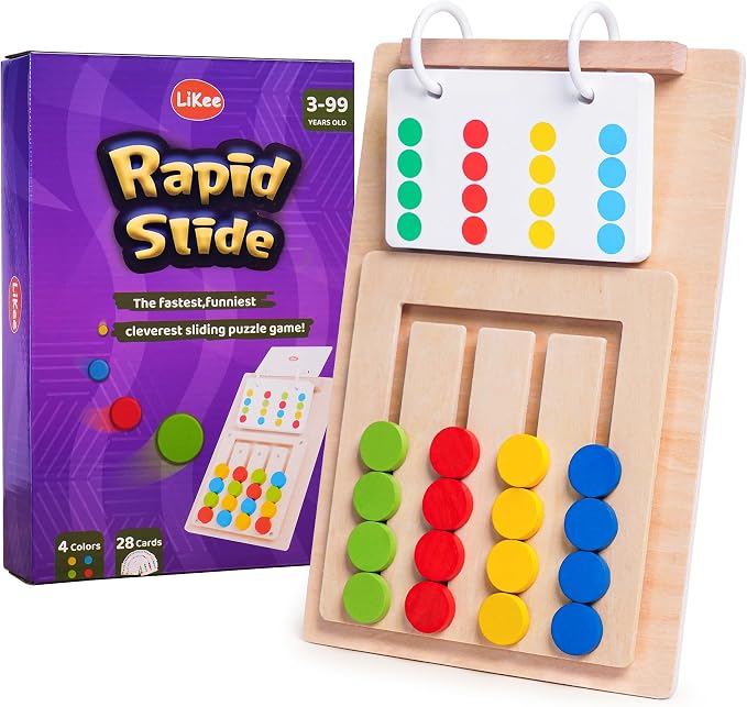 LiKee Slide Puzzle Color Sorting Matching Toys, Airplane Car Travel Busy Board for Toddler No-Lose-Parts and Portable, Montessori Wooden Educational Toys Board Games for Kids Boys Girls 3+ Years Old
