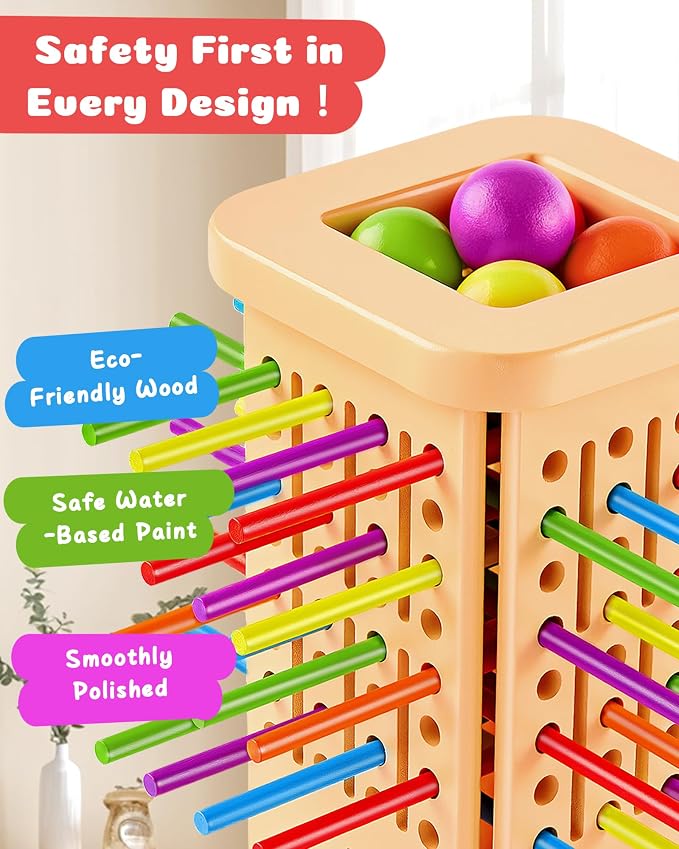 Montessori Wooden Board Games for Kids Ages 4-8, 36 Wooden Sticks Game, Color Matching Board Games for Kids 4-6, Fine Motor Skills Toy Montessori Toys for 3 4 5 6 Year Olds, Gift Boys Girls Family