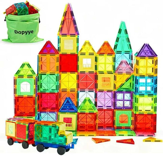 Dopyye Magnetic Building Tiles for Kids, 100 PCS Magnetic Blocks with Storage Bag, Magnet Tiles STEM Educational Stacking Toys Gift for Toddler Ages 3 4 5 6 7 8 9