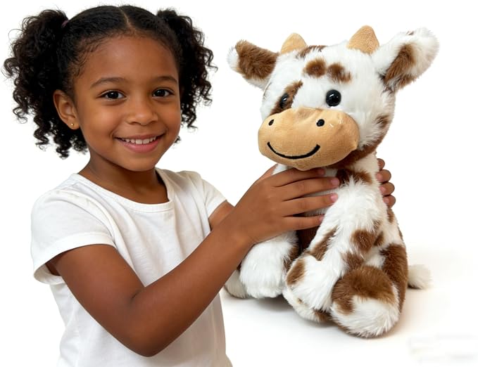 Cute Cow Plush Stuffed Animal Doll Toy 8 inch for Girls Boys One Pieces （Each one has a Different Pattern） (sit Cow bd Brown